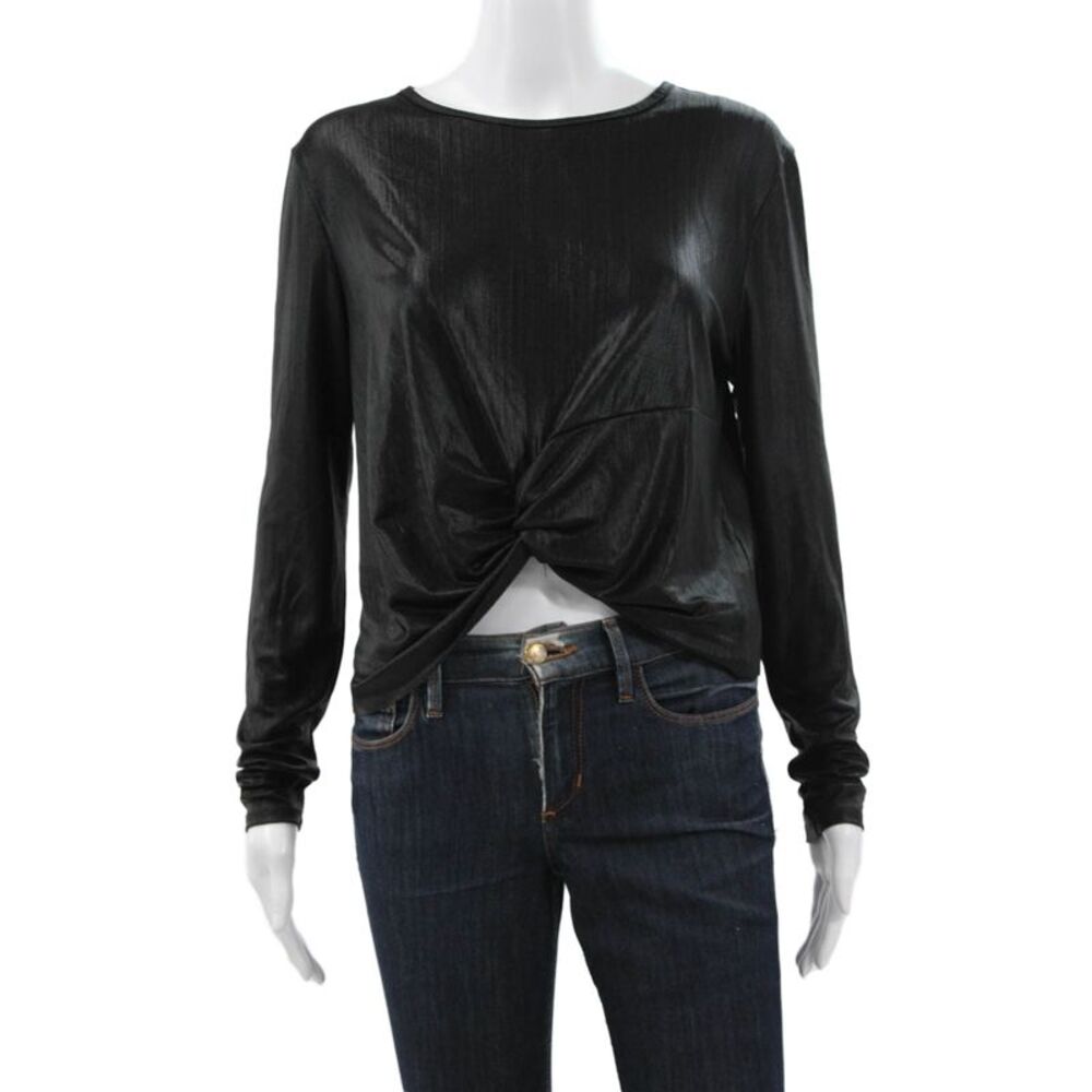 Robert Rodriguez Womens Cropped Blouse Black Long Sleeve Roundneck Size M